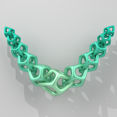 Abstract, geometric turquoise chain links forming a V-shape on a light background.